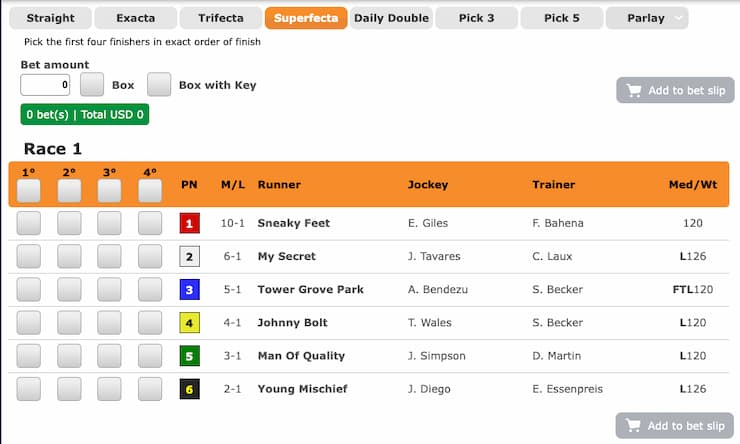 An image of superfecta exotic betting options at BetNow.
